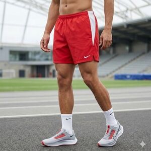 Nike Men's Lined Athletic Red and White Shorts
